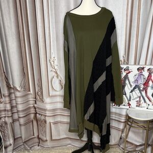 Chic Asymmetrical Olive and Black Dress